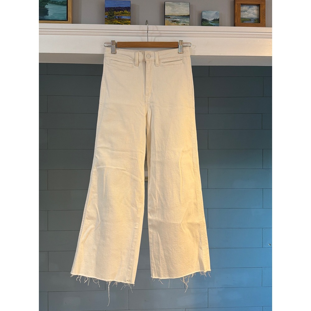H&M &Denim White High Waist Culotte Wide Leg Raw Hem Jeans Size 4